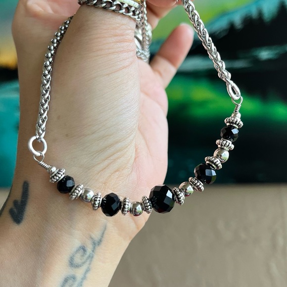 Set of two necklaces black crystal choker and dragon onyx bullet stone necklace - Picture 9 of 12